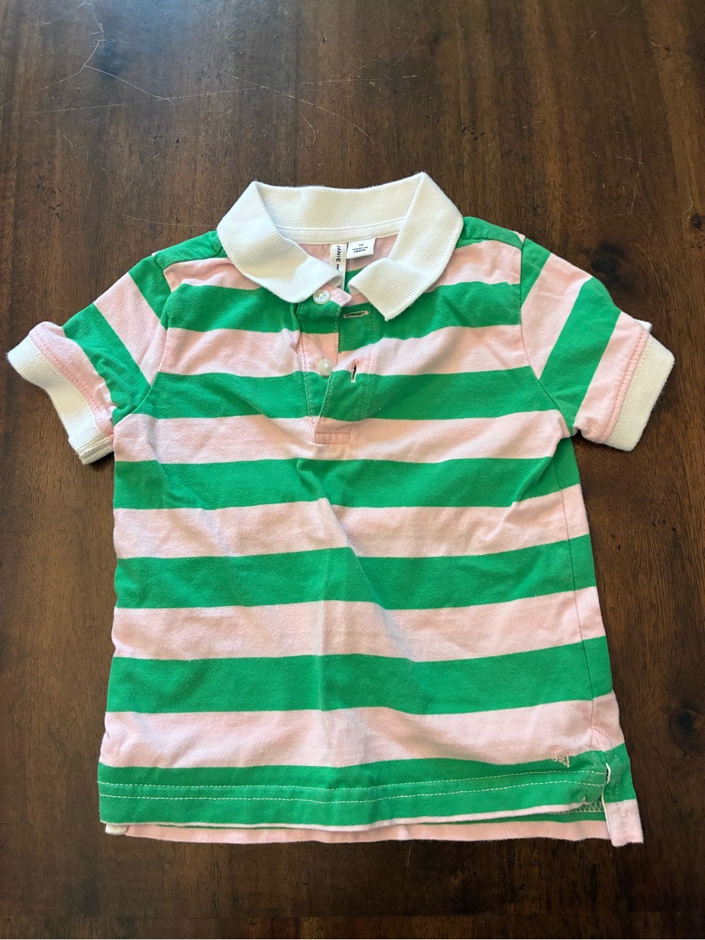 Janie and Jack Striped Jersey Polo Boys 2T Shirt Pink Green Stripes Short Sleeve